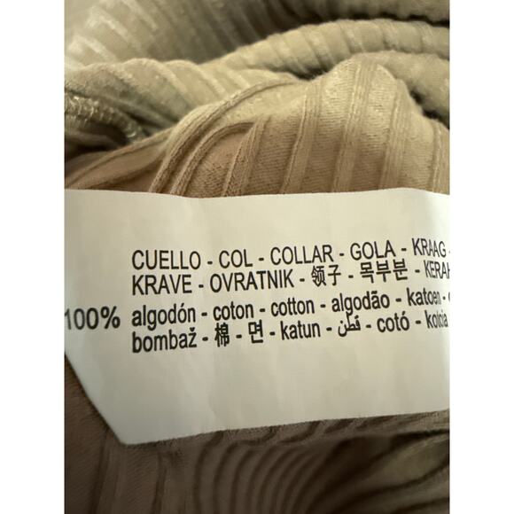 Zara Women Tan Long Sleeve Ribbed Knit Polo Pullover Henley Sweater Top Size M - Picture 4 of 4